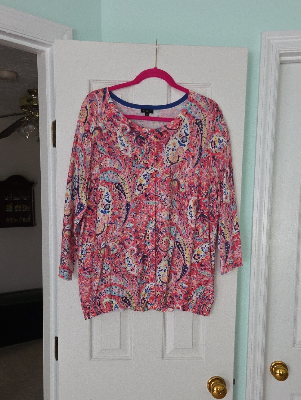 Talbots Pink Paisley Print 3/4 Sleeve Scoop Neck Cardigan With Skirt